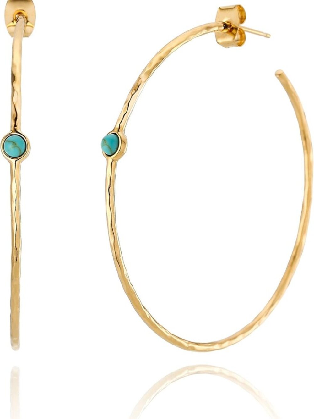 Dainty 14K Gold-Plated Hoop Earrings with Simulated Blue Turquoise Gemstone